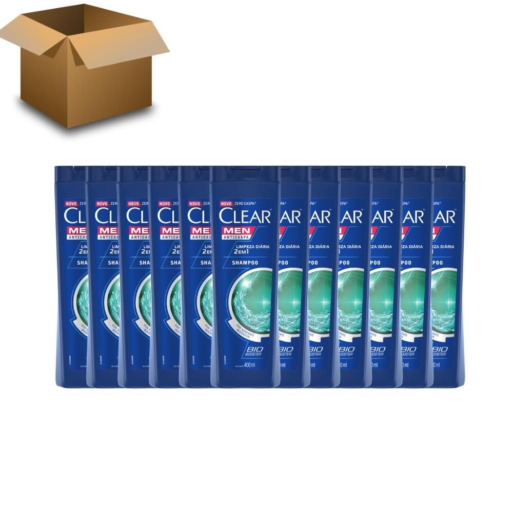 12 Unidades - Shampoo Clear Men Anticaspa 400 ml Limpeza Diária 2 Em 1