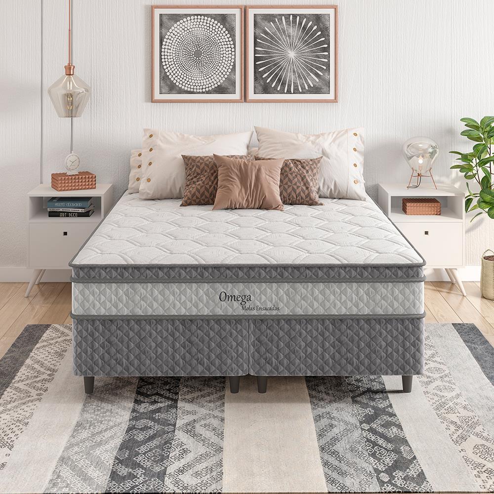 Cama Box Queen Size Herval Ômega com Pillow Top e Molas Ensacadas 61x158x198cm