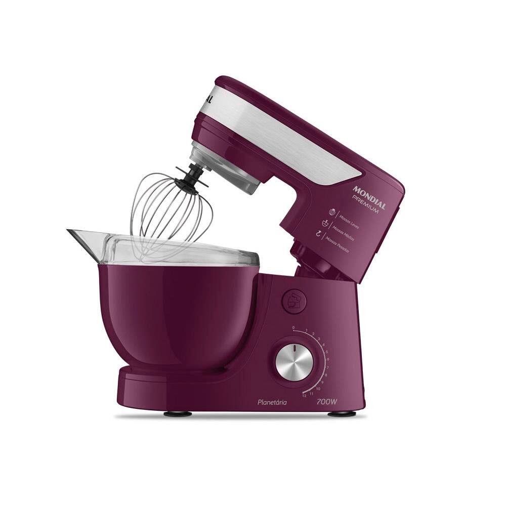 Batedeira Planetária Mondial Premium BP-01P com 12 Velocidades e 700W – Marsala