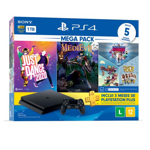 Console Playstation 4 Slim 1TB Bundle 11 + Just Dance 2020 + MediEvil + Jogos PlayLink (Knowledge is Power, Frantics e That's You) + PS Plus 3 Meses é boa?