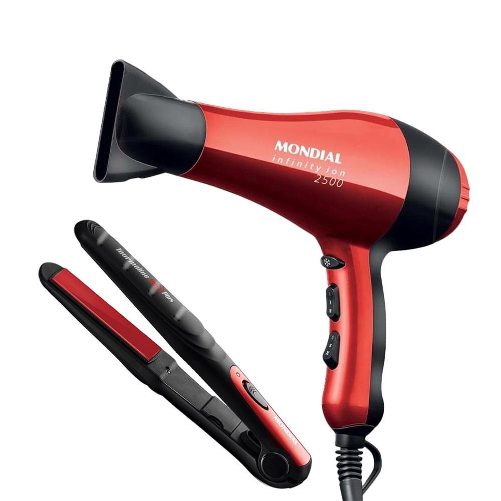Conjunto Especial Mondial Beauty Infinity KT-94 Secador de Cabelos Mondial Infinity 2500 SC-12 + Prancha Alisadora Mondial Tourmaline Íon Plus 110V