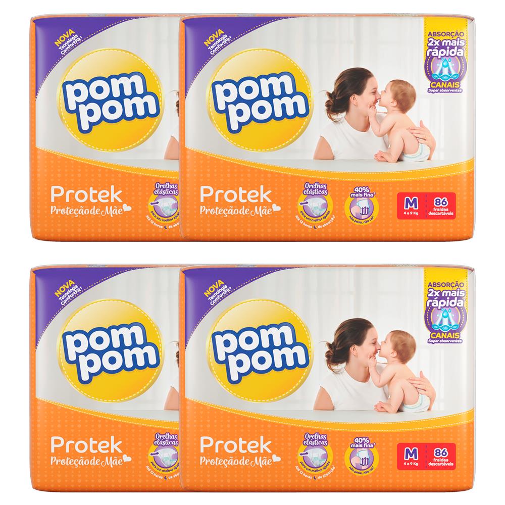 Fralda Pom Pom Protek Proteção de Mãe Hiper com 344 Unidades - Tamanho M