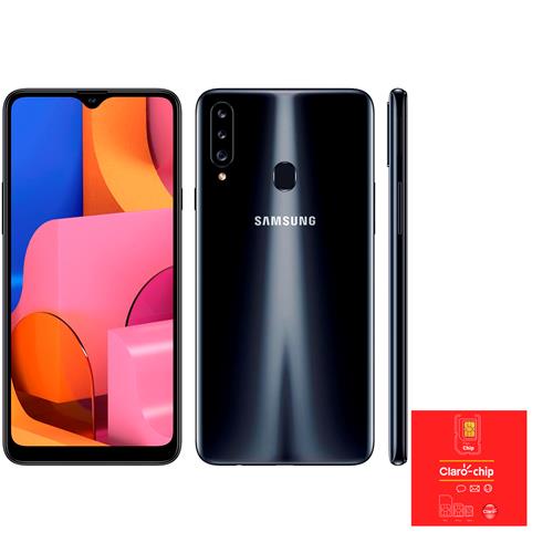 Menor preço em Smartphone Samsung Galaxy A20s Preto + Triplo Chip Claro ODA 4G Universal Pré/Controle