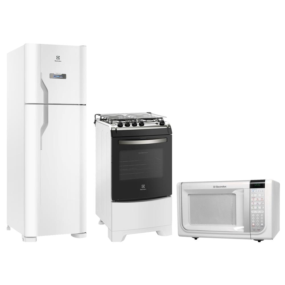 Refrigerador Electrolux DFN41 Frost Free 371L + Fogão 4 Bocas 52LBU + Micro-ondas MEF41 31L