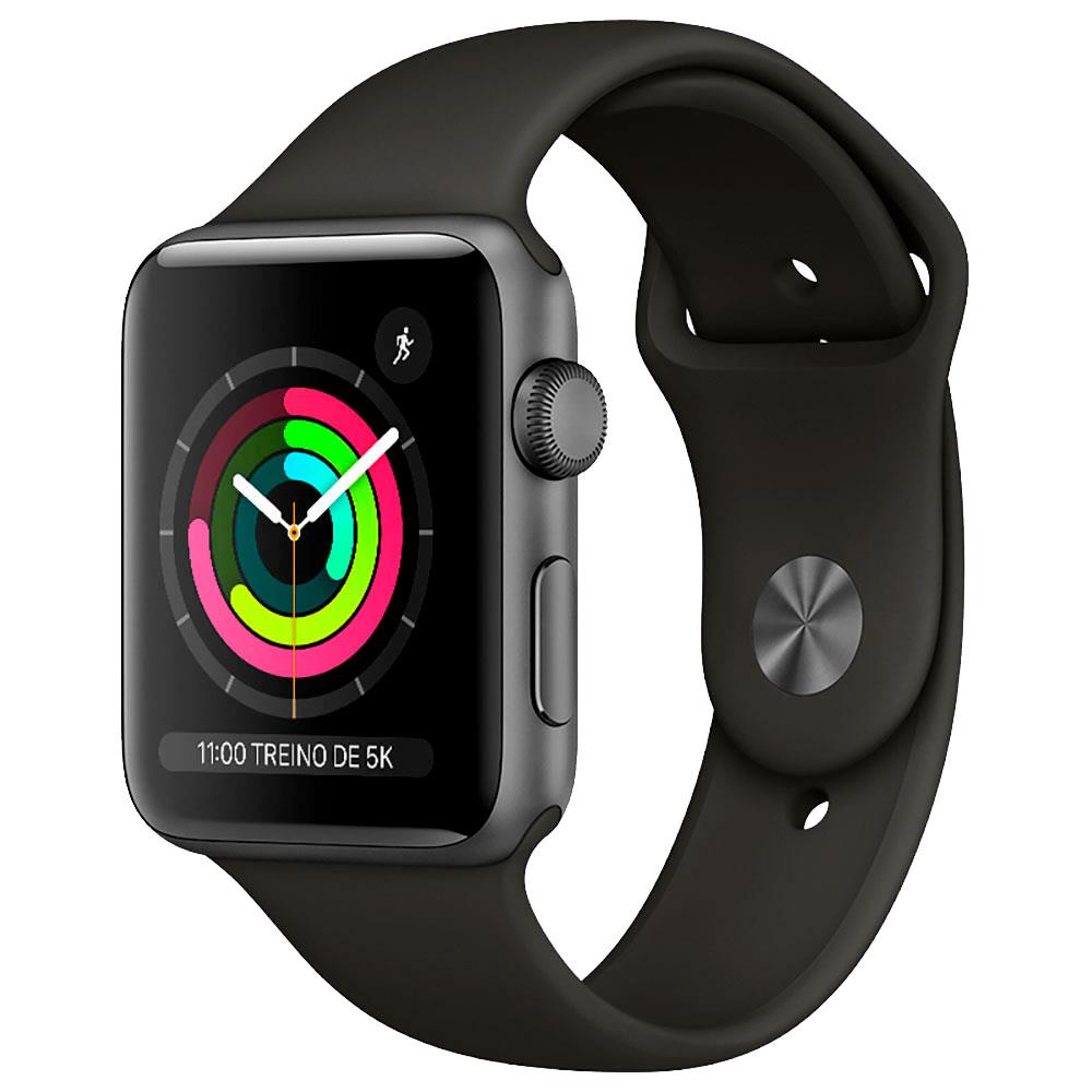 Apple Watch Series 3 MTF32BZ/A GPS, 42 mm, Caixa Cinza-Espacial de Alumínio com Pulseira Esportiva Preta