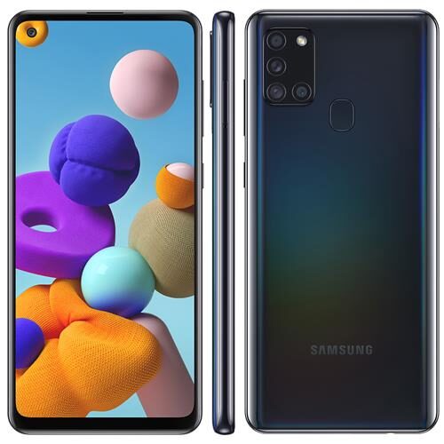 Menor preço em Smartphone Samsung Galaxy A21s Preto 64GB, Câmera Quádrupla,Tela Infinita de 6.5", Leitor de Digital, 4GB RAM, Carregamento Rápido e Android 10