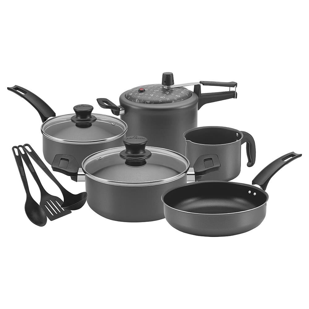 Conjunto de Panelas 8 Peças Panelux Magnific em Alumínio com Revestimento Antiaderente com Panela de Pressão e Utensílios – Grafite 