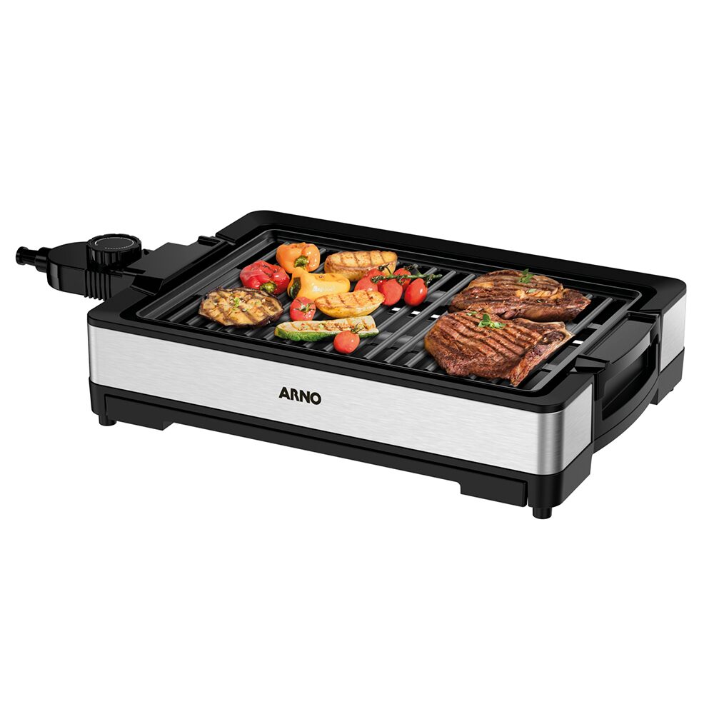 Churrasqueira Elétrica Arno GPRA Mais Sabor e Menos Fumaça com Controle de Temperatura – Preto e Inox