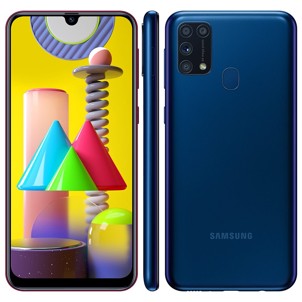 Smartphone Samsung Galaxy M31 Azul 128GB, 6GB RAM, Tela Infinita de 6.4", Câmera Traseira Quádrupla, Leitor Digital, Octa Core e Android 10.0