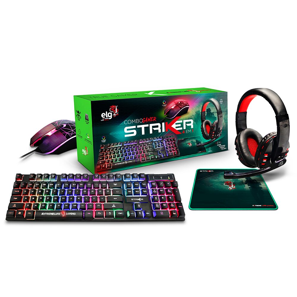 Combo Gamer 4 em 1 ELG Striker - Preto