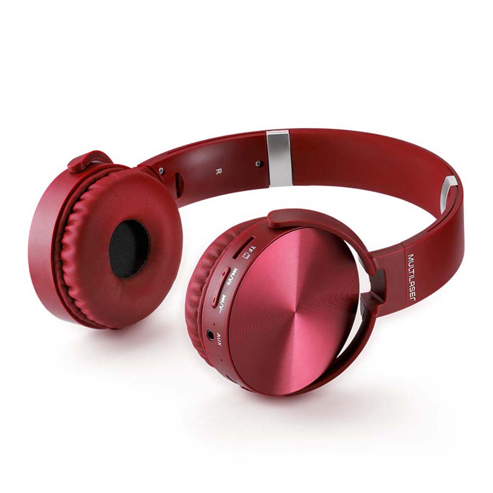 Fone de Ouvido Bluetooth Multilaser PH265 com Rádio FM, Portas SD e Auxiliar – Vermelho