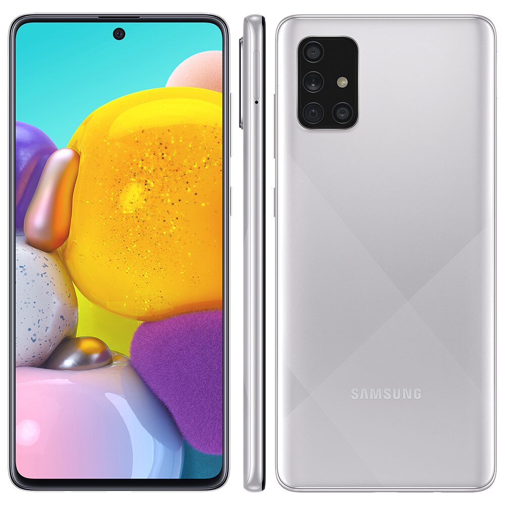 Smartphone Samsung Galaxy A71 Cinza 128GB, Tela Infinita de 6.7", Câmera Traseira Quádrupla, Leitor Digital na Tela, 6GB RAM e Processador Octa-Core