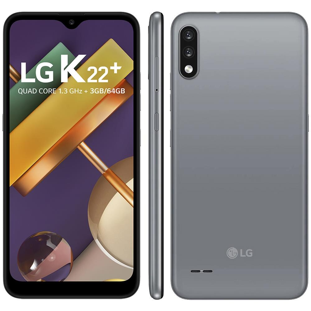Smartphone LG K22+ Titan 64GB, Tela de 6.2”, Câmera Traseira Dupla, Android 10, Inteligência Artificial e Processador Quad-Core