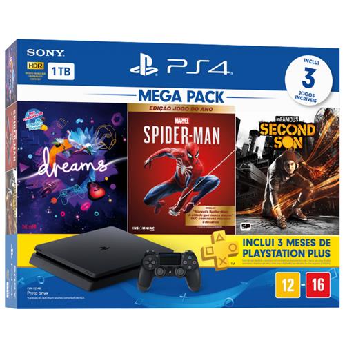 Menor preço em Console Playstation 4 Slim 1TB Bundle 17 + Dreams + Marvel's Spider-Man Goty Edition + Infamous Second Son + PS Plus 3 Meses