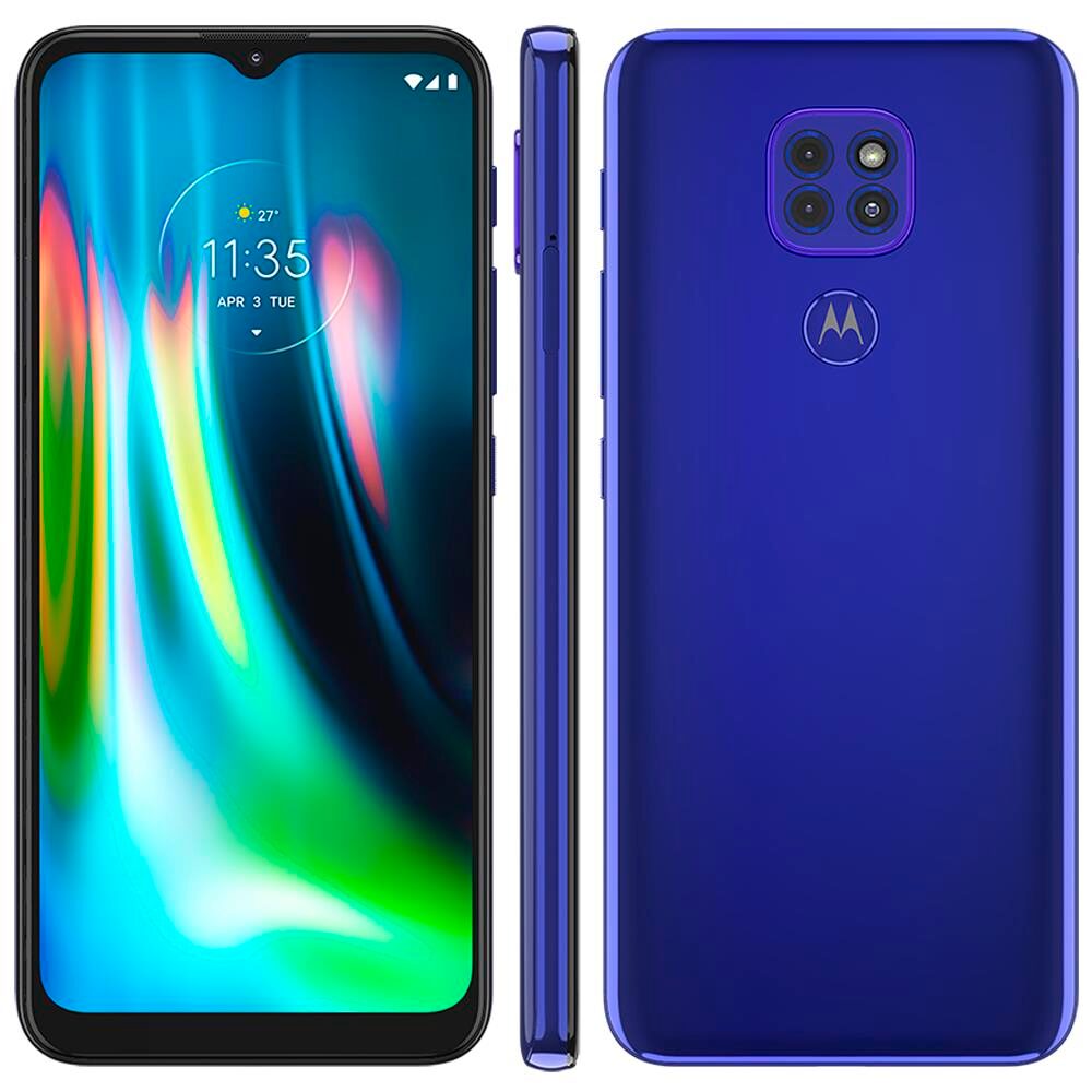 Smartphone Motorola Moto G9 Play Azul Safira 64GB, 4GB RAM, Tela de 6.5”, Câmera Traseira Tripla, Android 10 e Processador Octa-Core