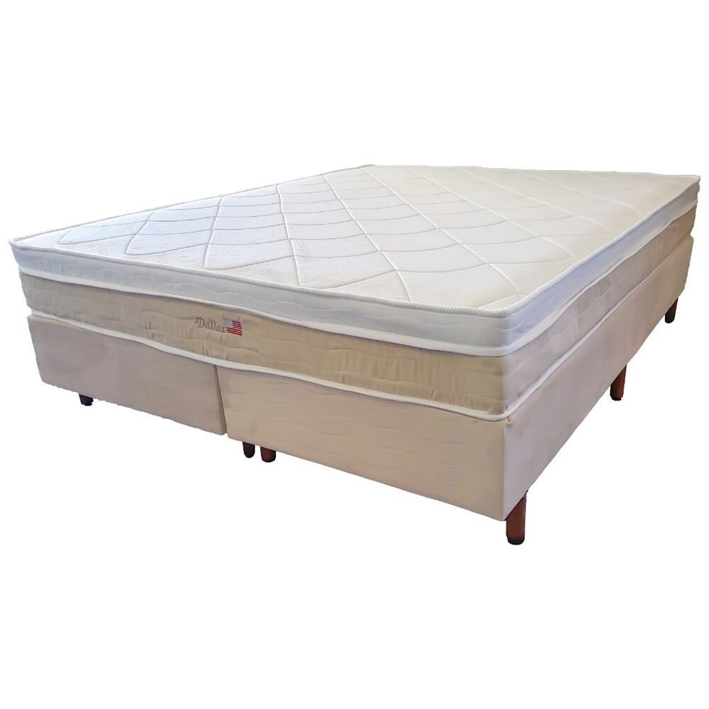 Cama Box Queen Size Premium Sommier + Colchão Queen Size Premium Dallas com Molas Pocket 69x158x198 cm - Bege