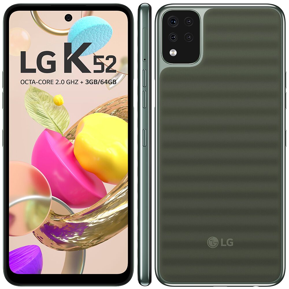 Smartphone LG K52 Verde 64GB, Tela de 6.6”, Câmera Traseira Quádrupla, Android 10, Inteligência Artificial e Processador Octa-Core