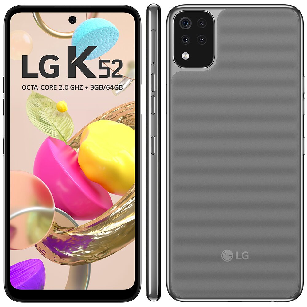 Smartphone LG K52 Cinza 64GB, Tela de 6.6”, Câmera Traseira Quádrupla, Android 10, Inteligência Artificial e Processador Octa-Core