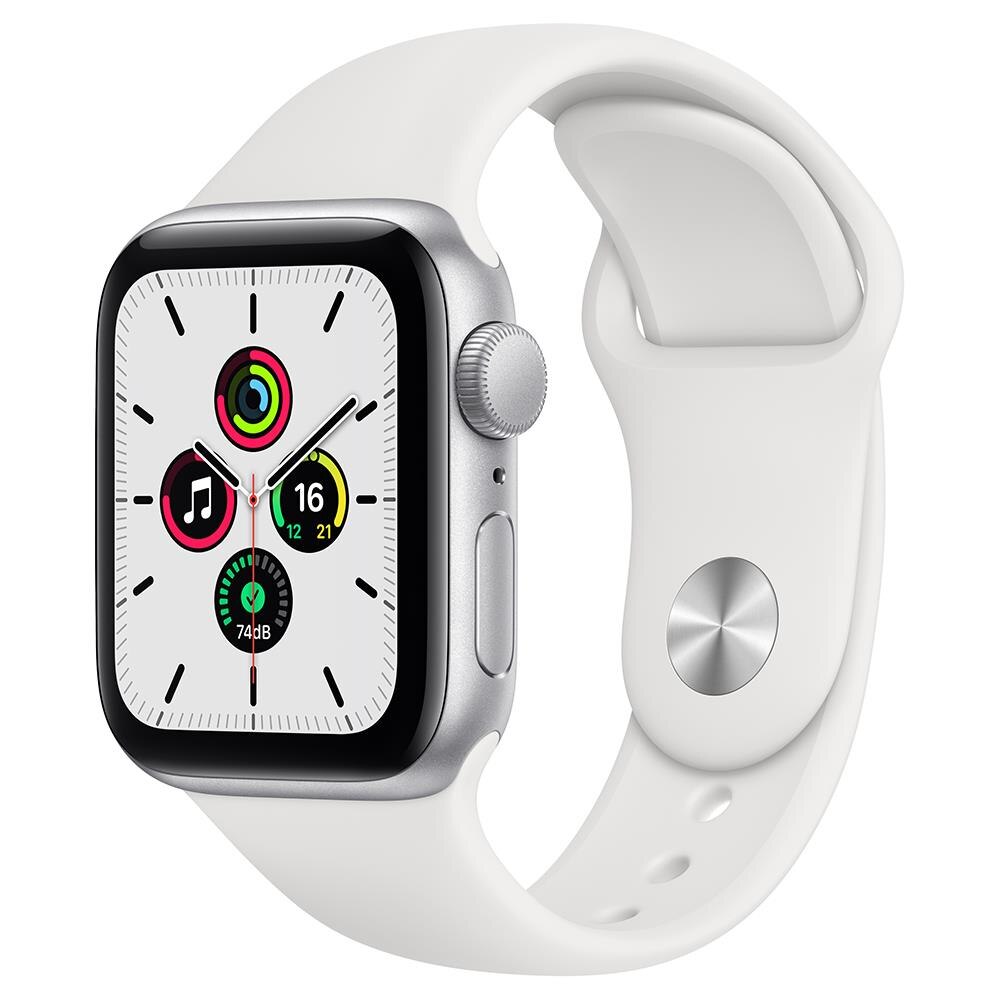 Apple Watch SE GPS 40mm Caixa Prateada de Alumínio com Pulseira Esportiva Branca