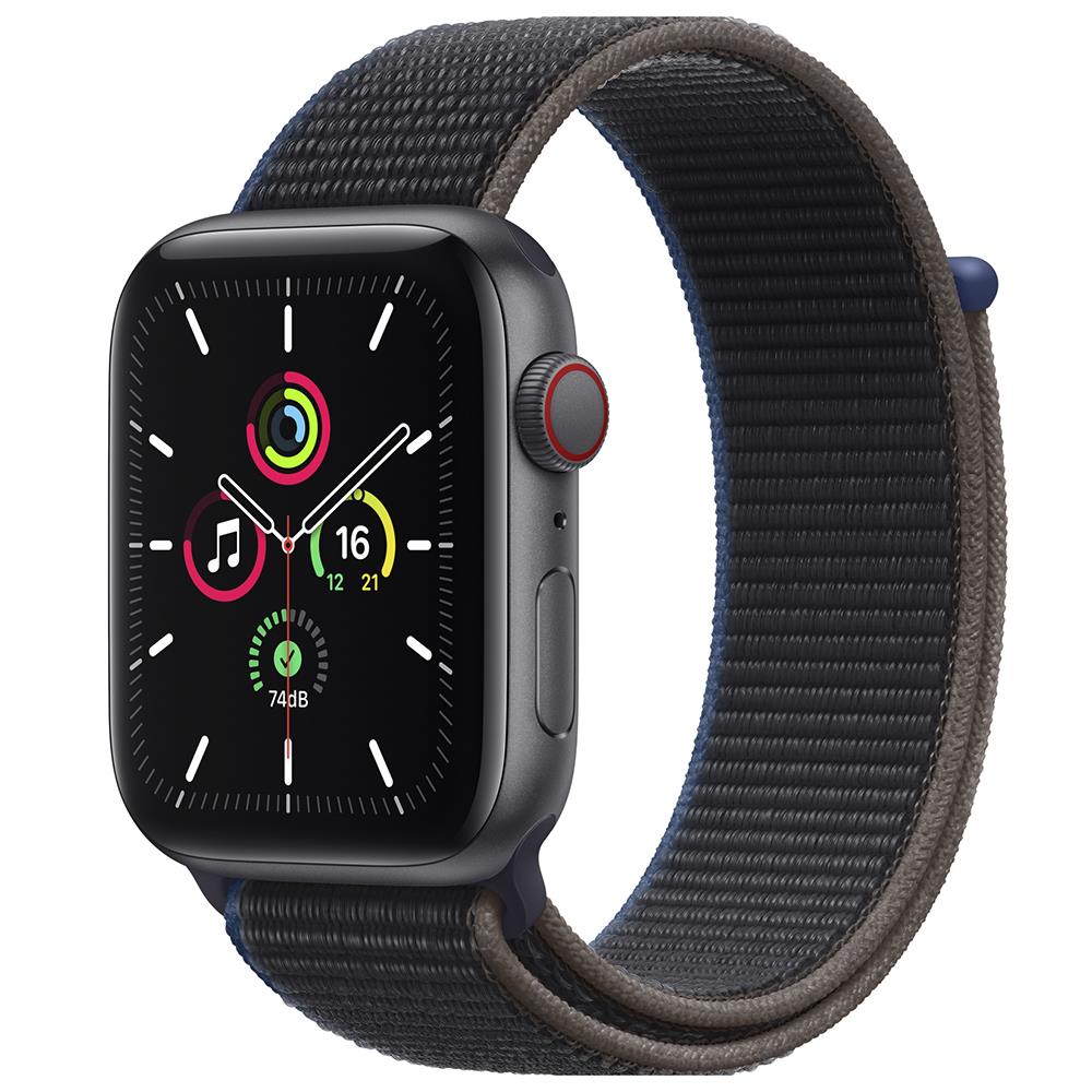 Apple Watch SE (GPS + Cellular), 44 mm, Caixa Cinza-Espacial de Alumínio com Pulseira Loop Esportiva Carvão