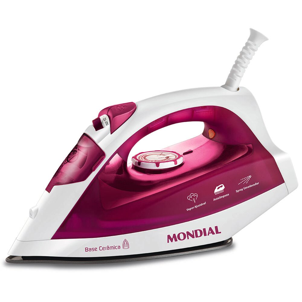Ferro de Passar a Vapor Mondial AA NF-33 com Base de Cerâmica - Branco e Rosa
