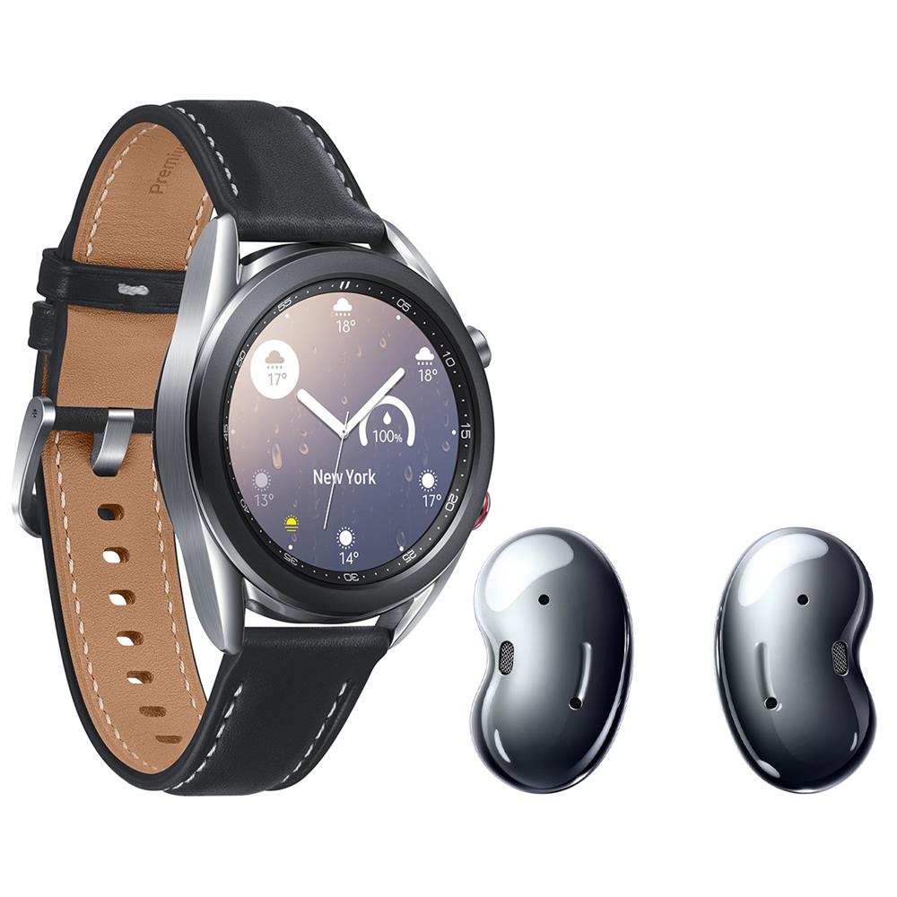 Smartwatch Samsung Galaxy Watch3 Prata 41mm LTE + Fone de Ouvido Bluetooth Samsung Galaxy Buds Live – Preto