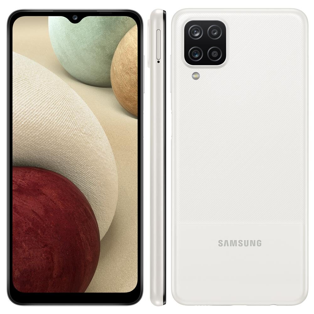 Smartphone Samsung Galaxy A12 Branco 64GB, Tela Infinita de 6.5", Câmera Quádrupla, Bateria 5000mAh, 4GB RAM e Processador Octa-Core