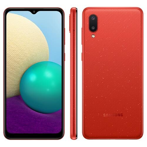 Menor preço em Smartphone Samsung Galaxy A02 Vermelho 32GB, Tela Infinita de 6.5", Câmera Traseira Dupla, Android 10.0, Dual Chip e Processador Quad-Core