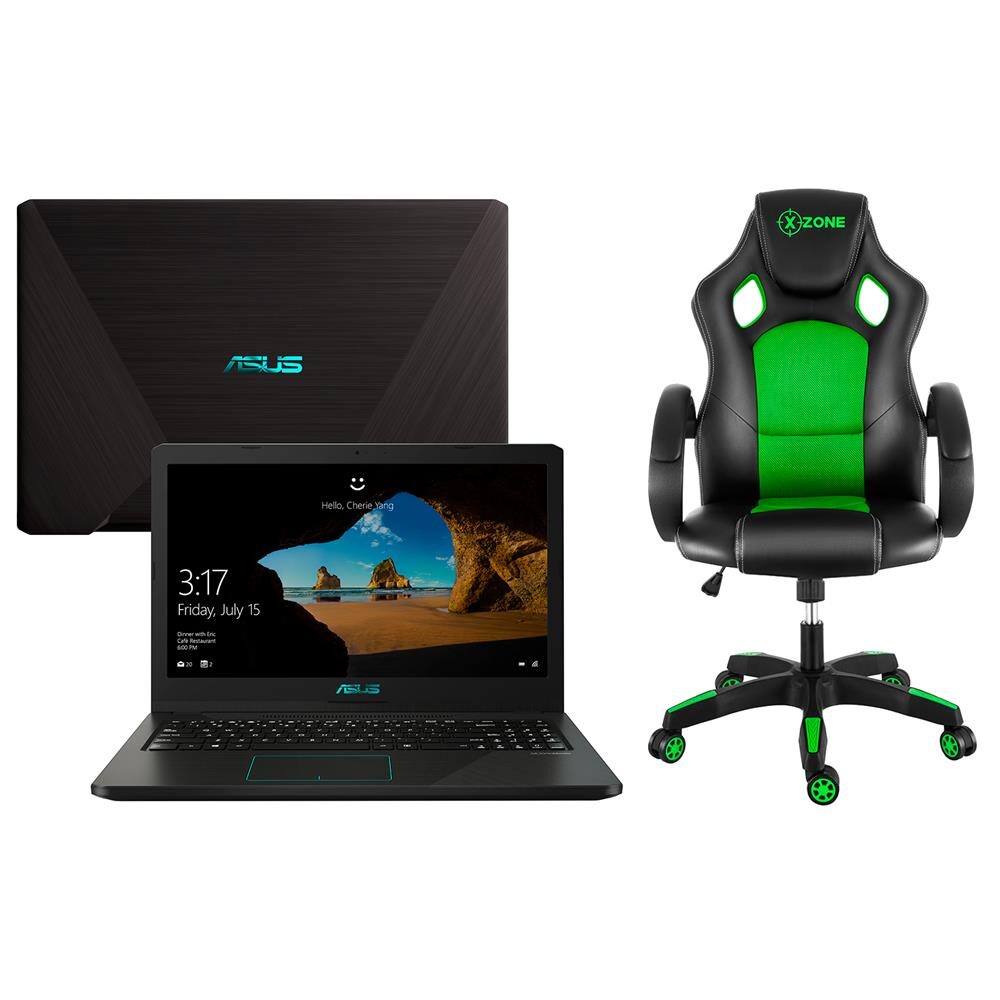 Notebook Gamer Asus NVIDIA GeForce GTX 1050 AMD Ryzen 5 8GB 1TB Tela Full HD 15.6” Windows 10 M570DD-DM122T + Cadeira Gamer X-Zone CGR-02 Verde