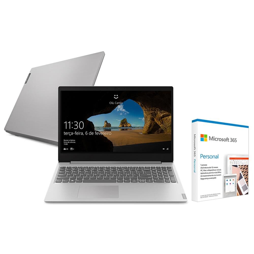 Notebook Lenovo Dual Core 4GB 128GB SSD Tela 15.6” Windows 10 Ideapad S145 81WT0006BR + Microsoft 365 Personal