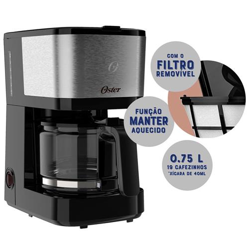Cafeteira Elétrica Oster OCAF300 até 19 cafés – Preta/Inox