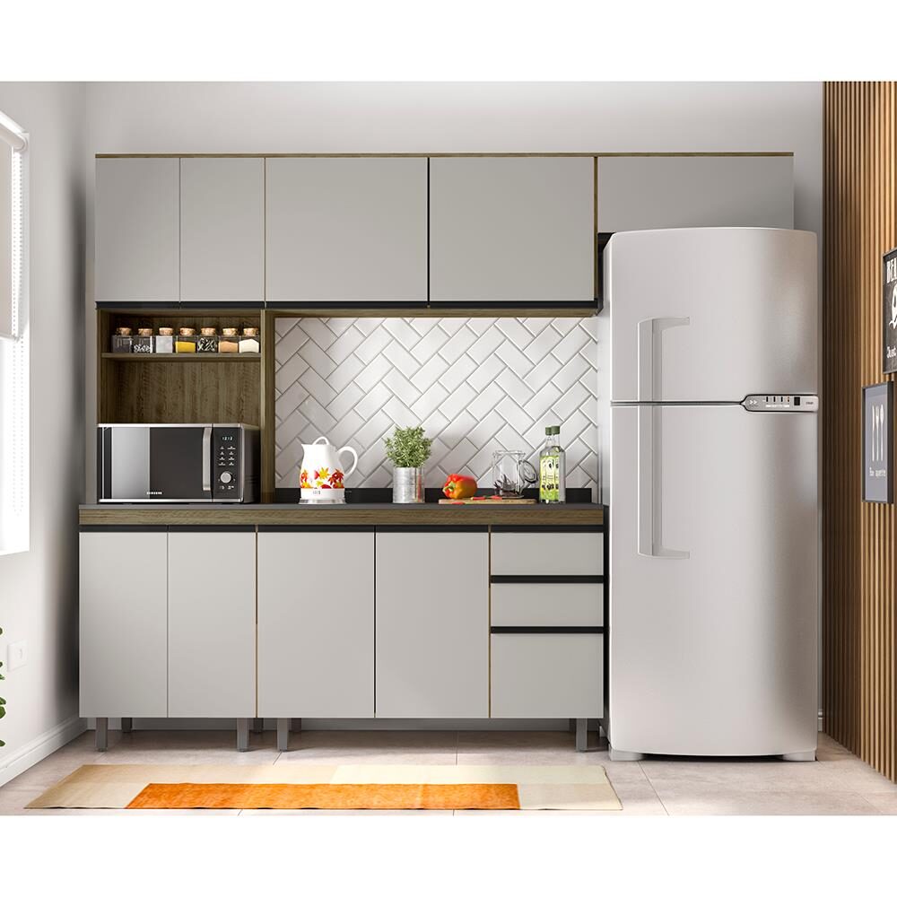 Cozinha Phormatta Domy com 9 Portas 4 Prateleiras e 3 Gavetas