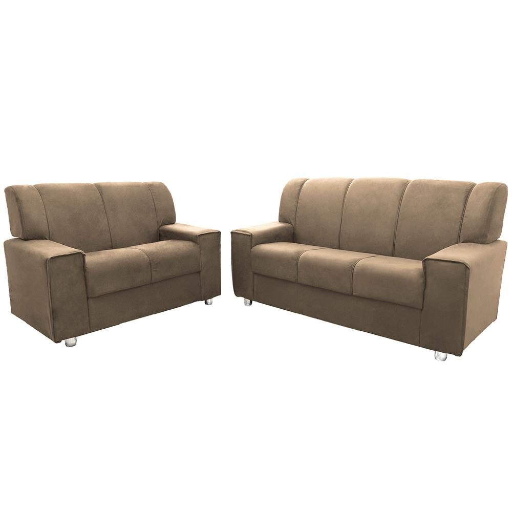 Conjunto Sofá 3 e 2 Lugares Hellen Flórida com Revestimento em Tecido Suede
