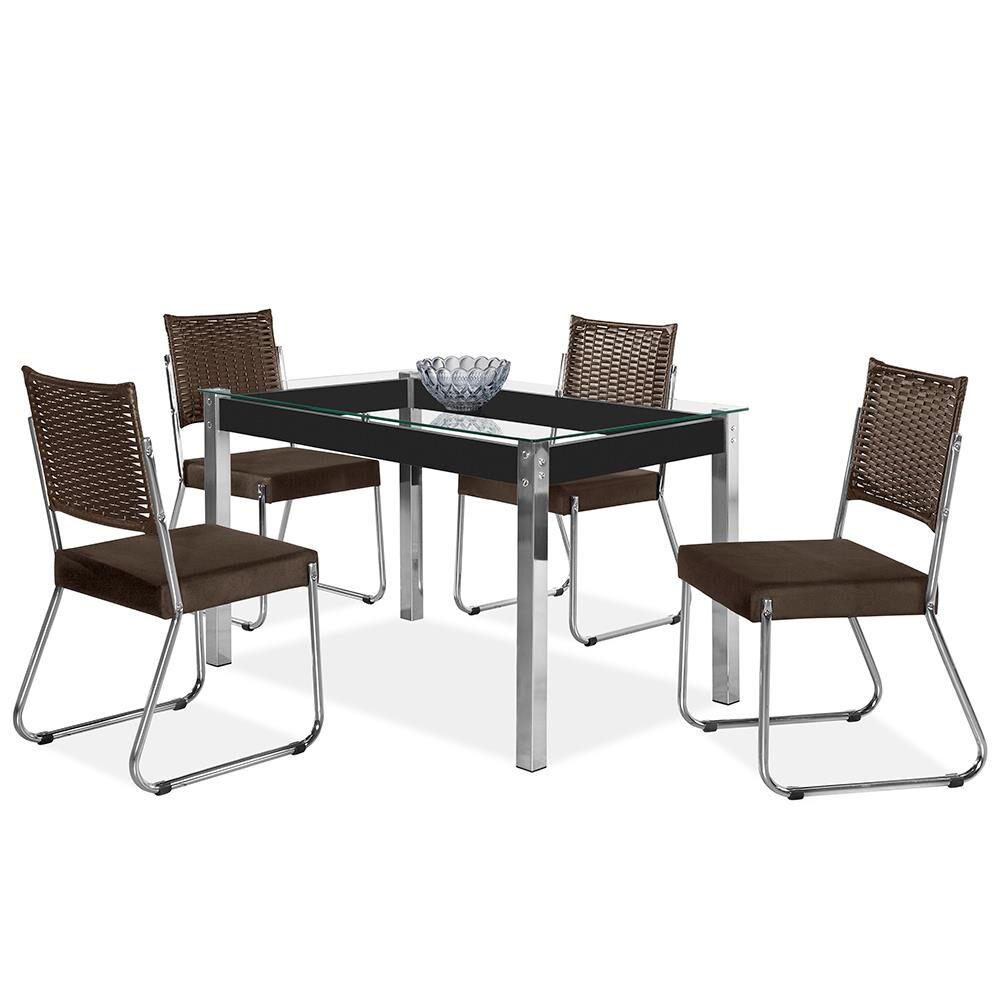 Mesa de Jantar Aço Nobre Cláudia com 4 Cadeiras - Marrom