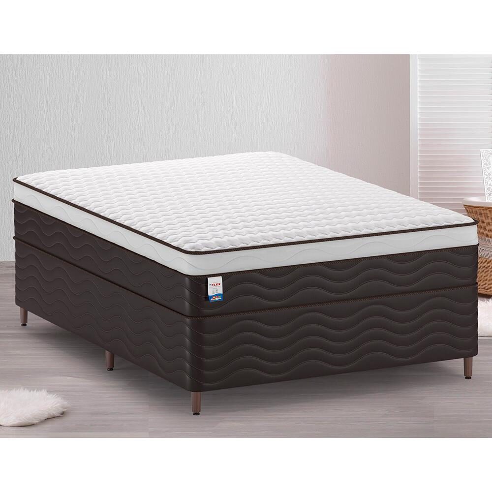 Cama Box Casal Flex Charme D26 com Pillow In e Molas Ensacadas 69x138x188 cm - Marrom/Branco