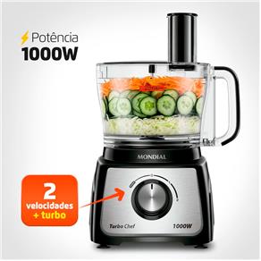 Multiprocessador de Alimentos Mondial Turbo Chef 7 em 1 MPN-01-BE com 2 Velocidades + Pulsar – 1000 W - 220V - 10