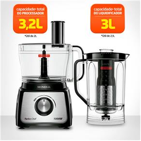 Multiprocessador de Alimentos Mondial Turbo Chef 7 em 1 MPN-01-BE com 2 Velocidades + Pulsar – 1000 W - 220V - 14