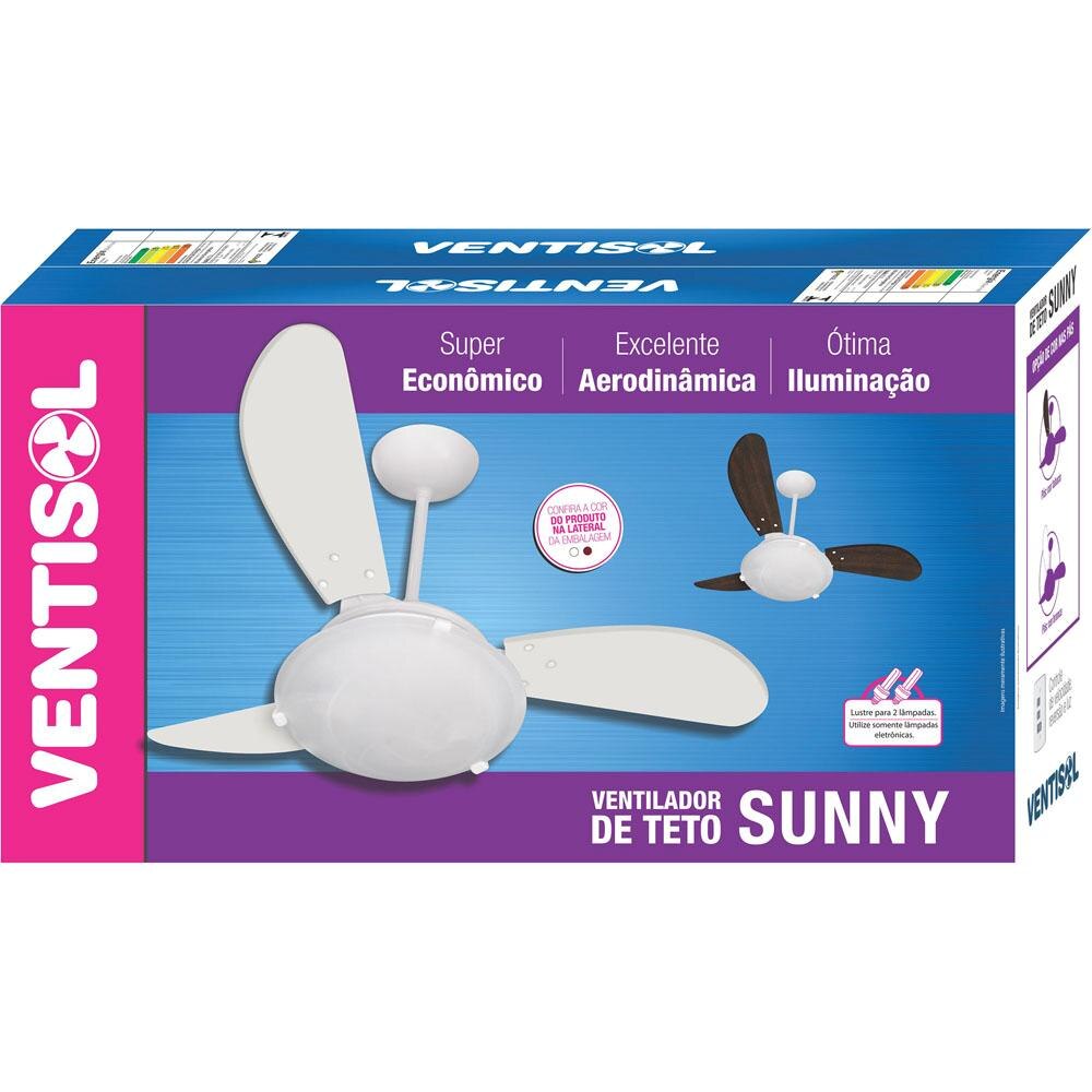 Ventilador de Teto Ventisol Sunny com Lustre, Controle de Velocidade e Reversão de Luz - Branco - 220v - 4