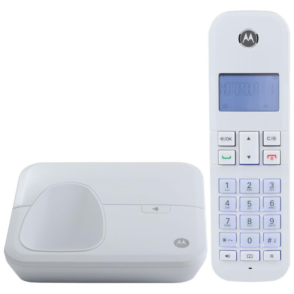 Telefone Digital sem fio Motorola MOTO4000W com Identificador de chamadas, Viva-voz, Visor e Teclado Iluminados - Branco