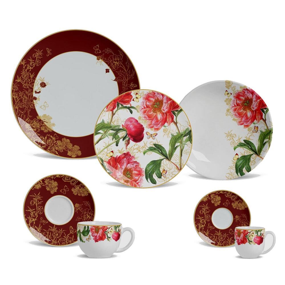 Aparelho de Jantar Porto Brasil Peony em Faiança Feldspática – 42 Peças