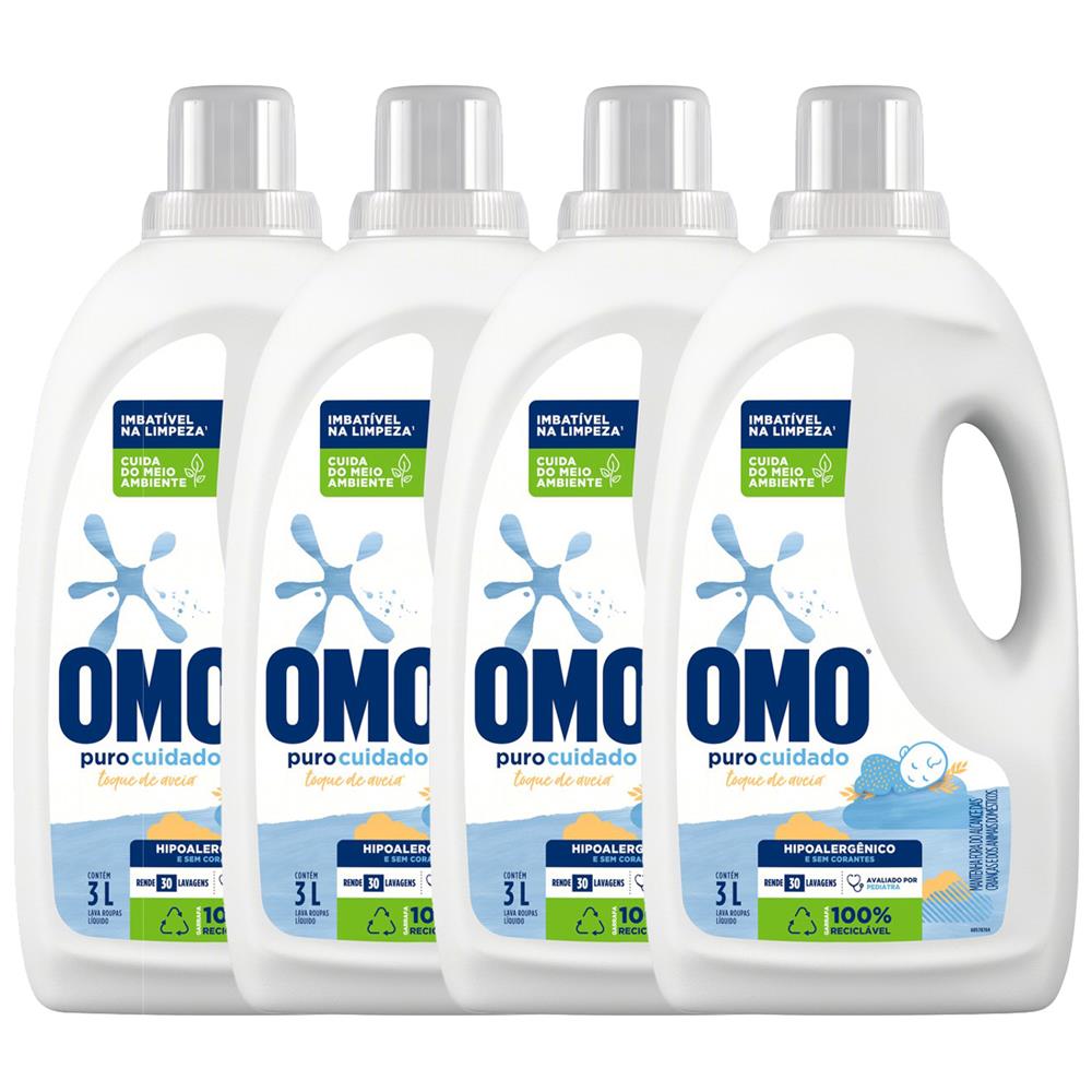 Sabão Líquido Omo Puro Cuidado 3L - 4 Unidades