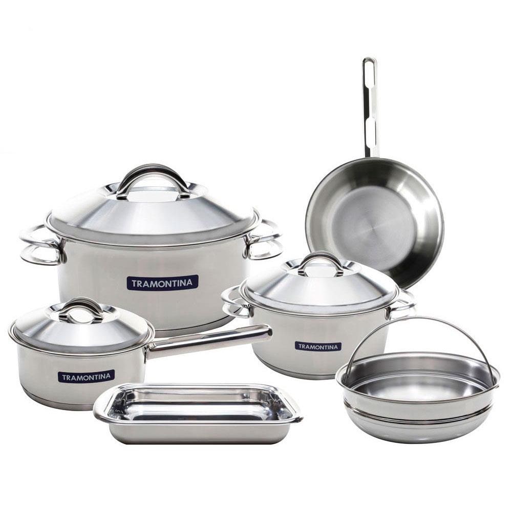 Conjunto de Panelas 6 Peças Tramontina Solar em Aço Inox com Fundo Triplo e Tampa com Saída de Vapor 