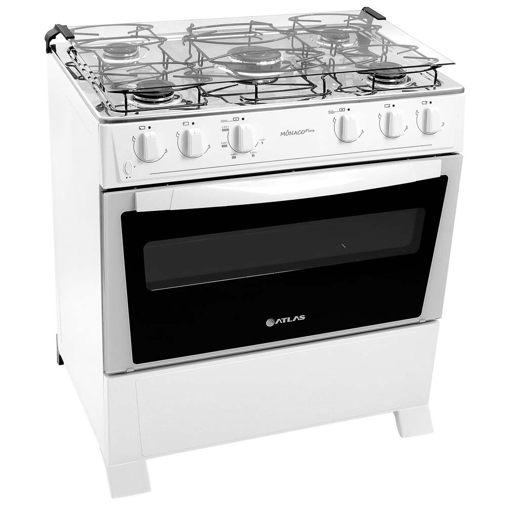 Fogão Atlas 5 Bocas Mônaco, Automático, Forno Limpa Fácil e Eficiência Energética - Branco