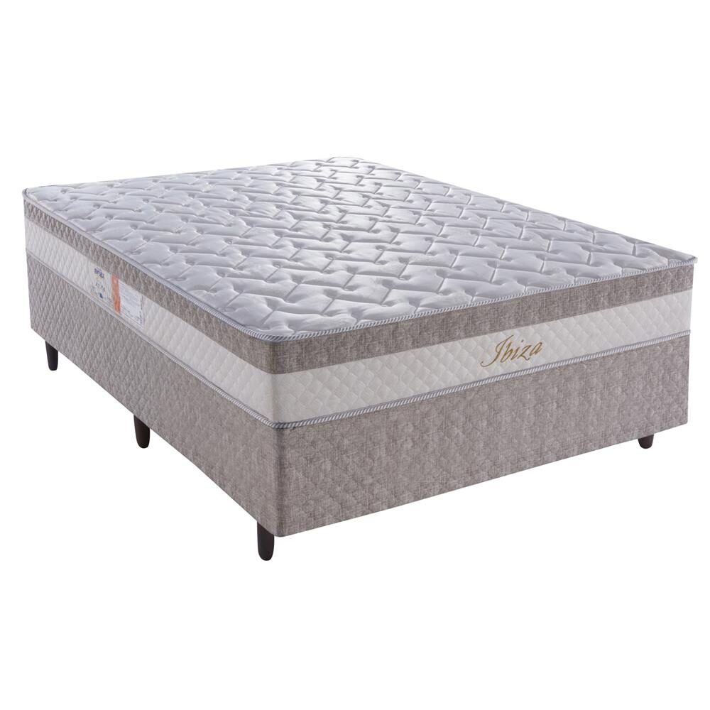 Cama Box Casal + Colchão Casal Biflex Ibiza com Euro Pillow One Side e Molas Superlastic 66x138x188cm - Bege/Palha