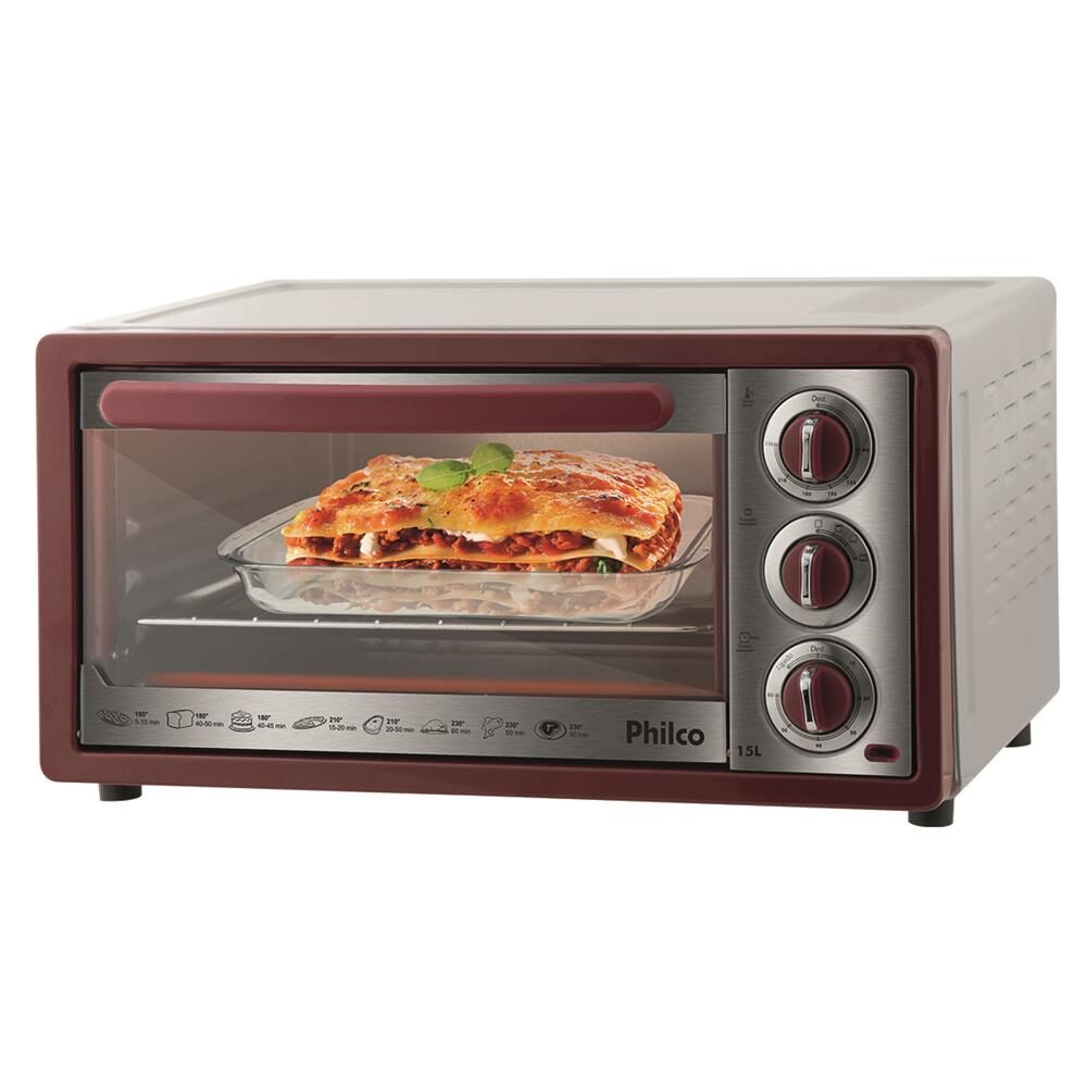 Forno Elétrico Philco 15 Litros Multifunções com Timer 1000W - Vermelho