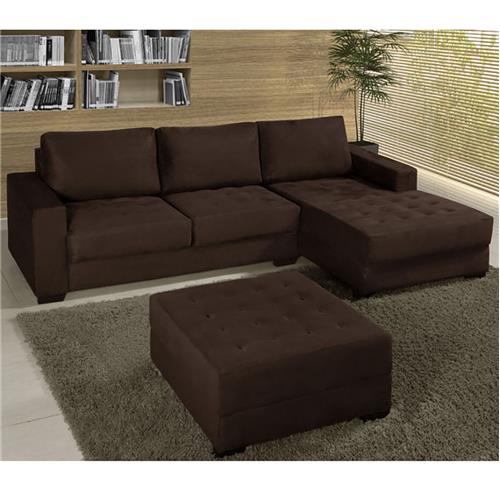 Menor preço em Sofá 3 Lugares American Comfort América com Chaise Lado Direito + Puff