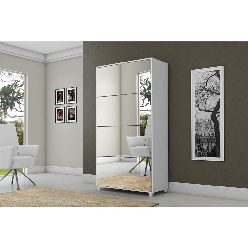 Sapateira Fama Móveis Orlando com 4 Gavetas e Espelho - Branca