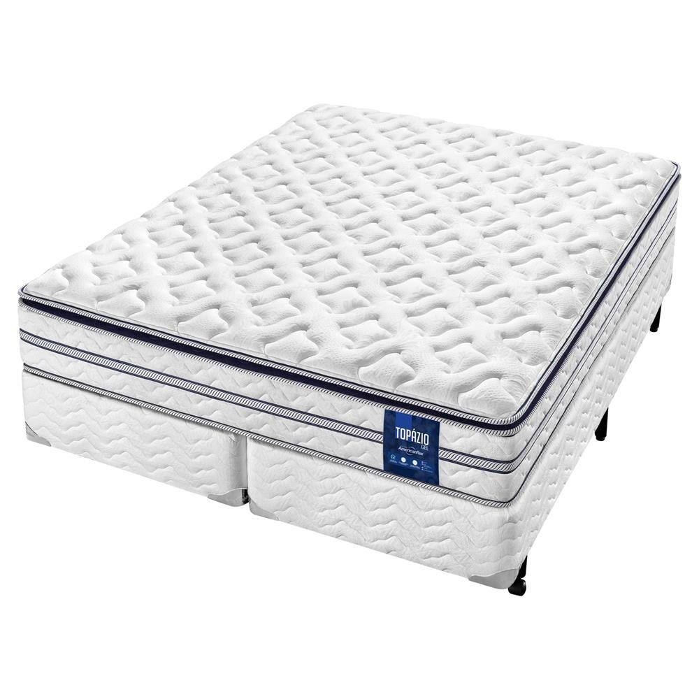Cama Box Queen Size + Colchão Queen Size Americanflex Topázio Gel com Pillow Top e Molas Ensacadas 67x158x198 cm - Azul/Branco