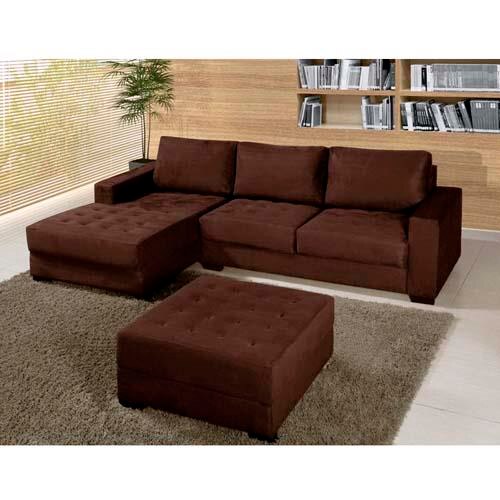 Menor preço em Sofá 3 Lugares American Comfort América com Chaise Lado Esquerdo + Puff