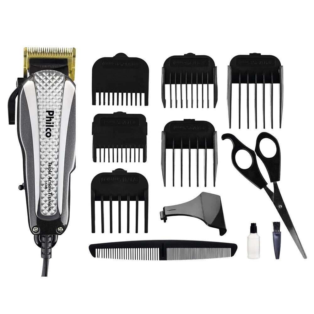 Máquina de Cortar Cabelo Philco Triple Action Titanium PCR06P 6 pentes Prata